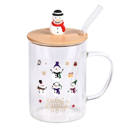 Чашка Stenson Merry Christmas з бамбуковою кришкою та трубочкою 450 мл R100348