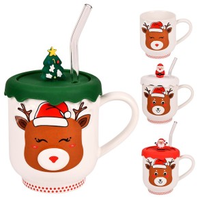 Чашка Stenson Deer з силіконовою кришкою та трубочкою 350 мл R101167