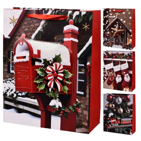 Пакет новорічний Stenson паперовий M Christmas decor 3D R33704-M