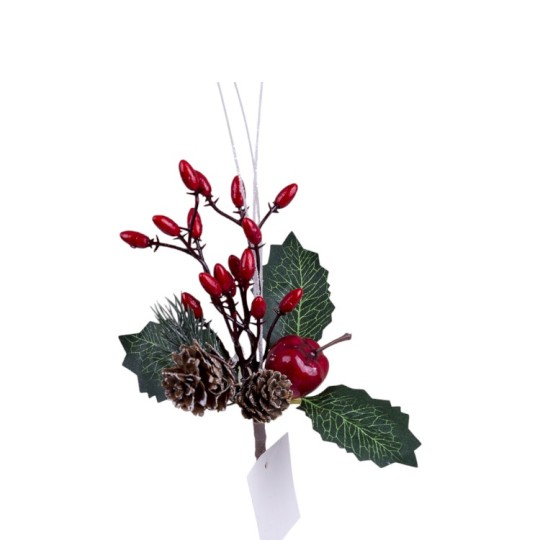 Декоративная ветка Decorize ель с ягодами кизила и шишкой 32 см (6376)