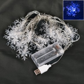 Гирлянда светодиодная Stenson Snowflakes 3 м 20 led белая (2AA+USB) (R95869-W)