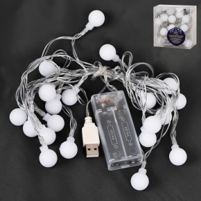 Гирлянда светодиодная Stenson Bubble matt 3 м 20 led белая (2AA+USB) (R95881-W)