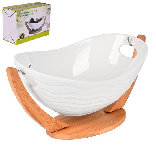 Фруктовница Stenson White Classic на бамбуковой подставке 35х19х17 см (MC3652-14)