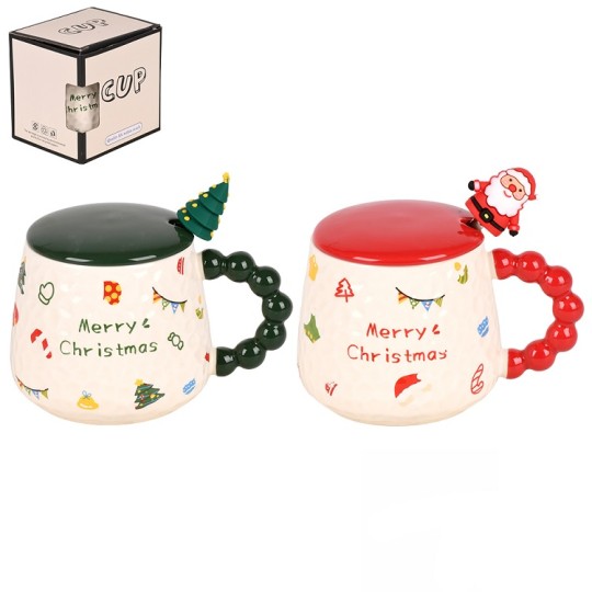 Чашка Stenson Merry Christmas 400 мл з кришкою та ложкою (R34153)