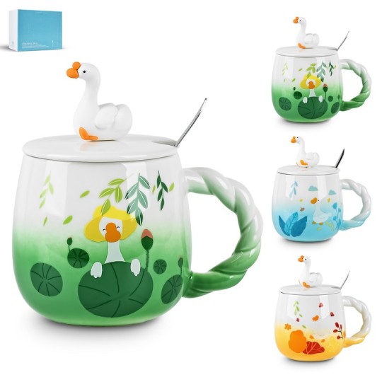 Чашка Stenson Geese 380 мл з кришкою та ложкою (R32292)
