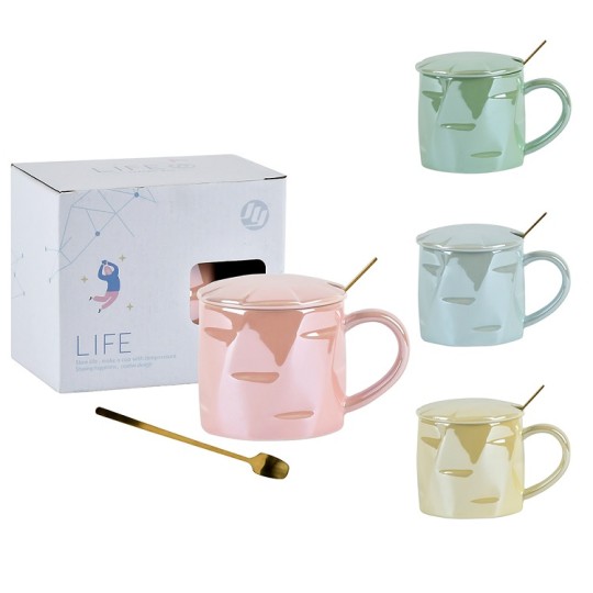 Чашка Stenson Colored 380 мл з кришкою та ложкою (R32280)