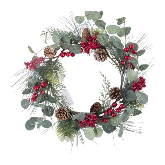 Венок из ели Decorize с эвкалиптом ягодами и шишками (3737)
