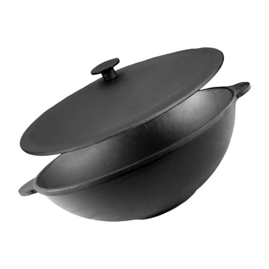 Сковорода WOK чавунна Brizoll 30 см 4.7 л з чавунною кришкою (W30-1)