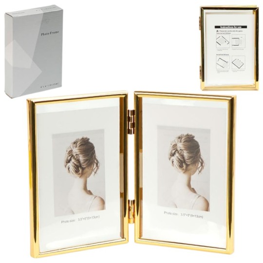 Фоторамка металлическая на 2 фото 10х15 см Gold (4R 12001F6G)