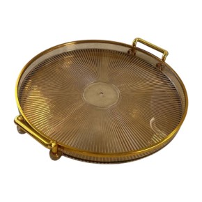 Поднос Miss Decor 27 см с золотыми ручками янтарный (D-6199)