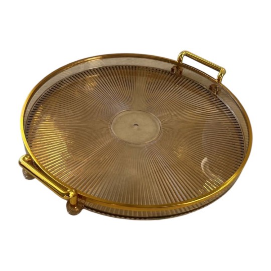 Таця Miss Decor 27 см з золотими ручками бурштинова (D-6199)