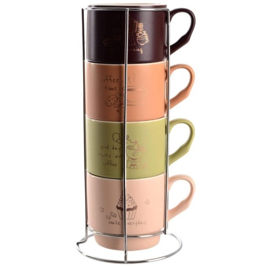 Набір чашок Limited Edition MORNING COFFEE на металевій підставці 340 мл 4 штуки (7007034)