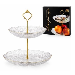 Конфетница 2х ярусная SnT Золотой кант (30088-1)