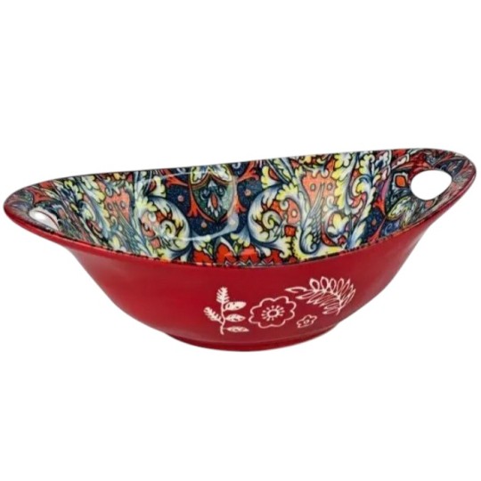 Салатник с ручками Olens Рисованный красный 23х15х7 см 500 мл 8030-463