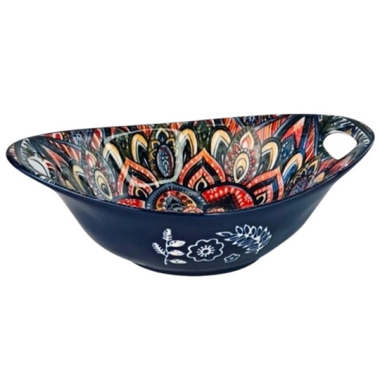 Салатник с ручками Olens Рисованный синий 23х15х7 см 500 мл 8030-450
