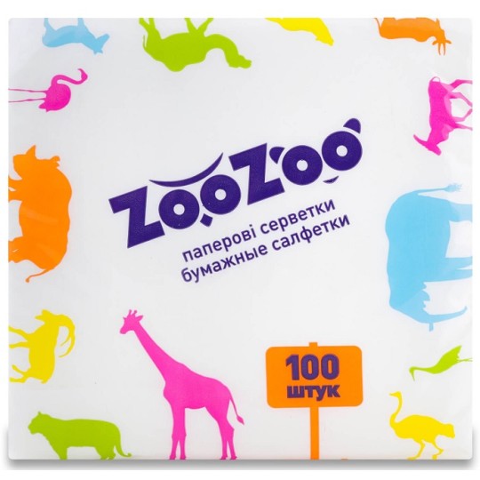 Салфетки столовые ZooZoo однослойные 24х23 см 100 штук белые