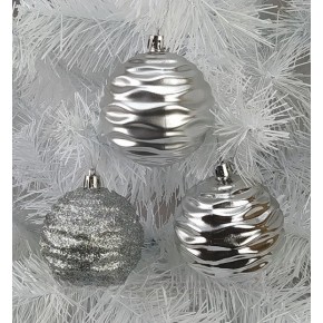 Набор шаров Волна 6 см 6 штук серебряных 3в1 глянцевая/блестящая/матовая (SD3210)