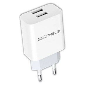 Блок живлення Grunhelm GWC-02 5V 2.1А 2 USB білий