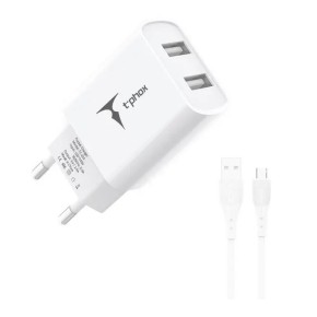 Мережева зарядка T-phox TCC-224 Pocket Dual USB + MicroUSB cable білий