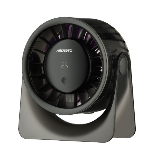 Вентилятор аккумуляторный Ardesto OneBreeze 12 см настольный с дисплеем USB-A Type-C серый (FT-M95B)