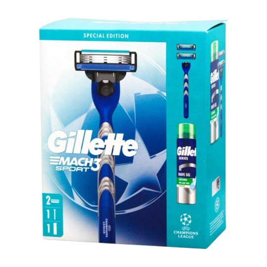 Подарунковий набір Бритва Gillette Mach3 Sport з 2 змінними касетами та Гель для гоління Gillette Заспокійливий 200 мл