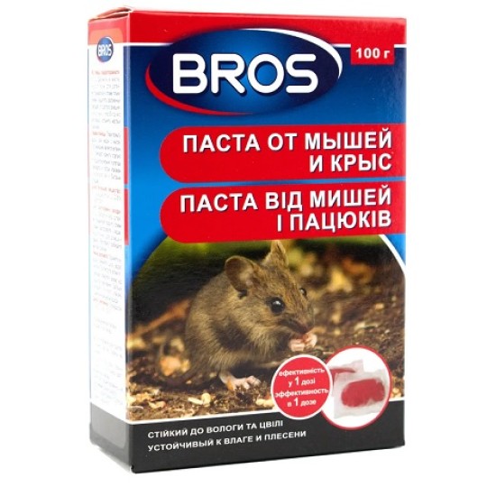 Bros Родентицидное средство Паста от мышей и крыс 100г