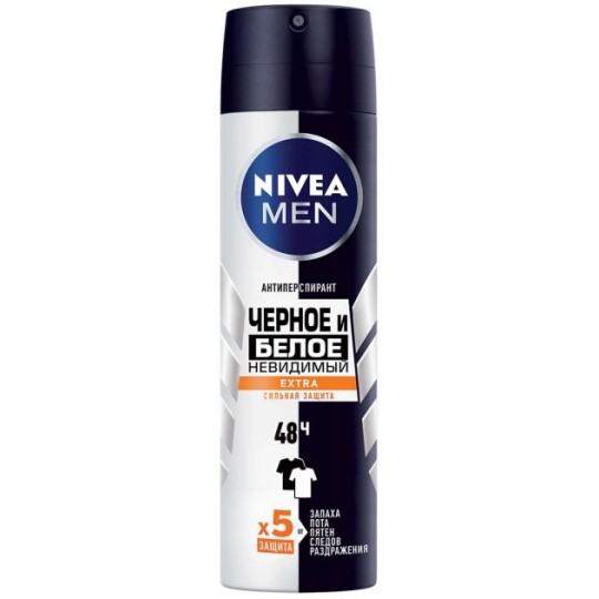 NIVEA_DEO спрей 150 антиперспірант чол Чорне та Біле Невидимий Extra