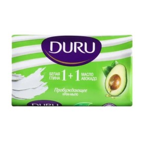 Мыло жесткое DURU 1+1 с белой глиной и маслом авокадо 80 г
