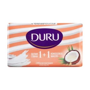 Мыло твердое Duru 1+1 с белой глиной и маслом кокоса 80 г