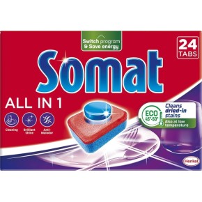 Таблетки для мытья посуды в посудомоечной машине Somat Все в 1 24 таблетки