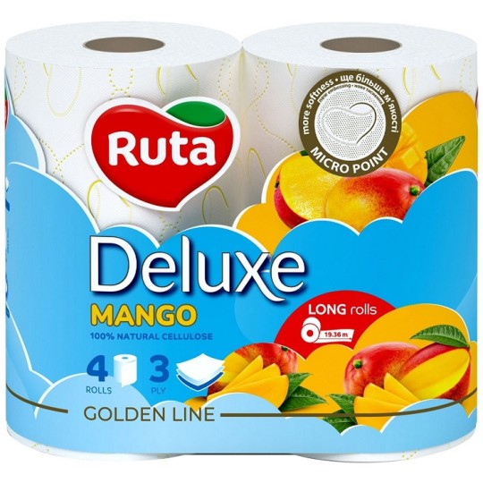 Туалетний папір Ruta Pure White Deluxe Манго тришаровий 4 рулони