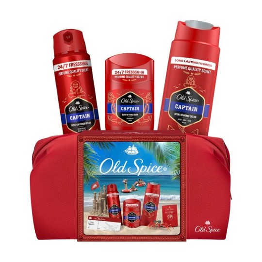 Подарунковий набір Old Spice Кептан Гель для душу 250 мл + Аерозольний дезодорант 150 мл + Дезодорант-стік 50 мл + Косметичка