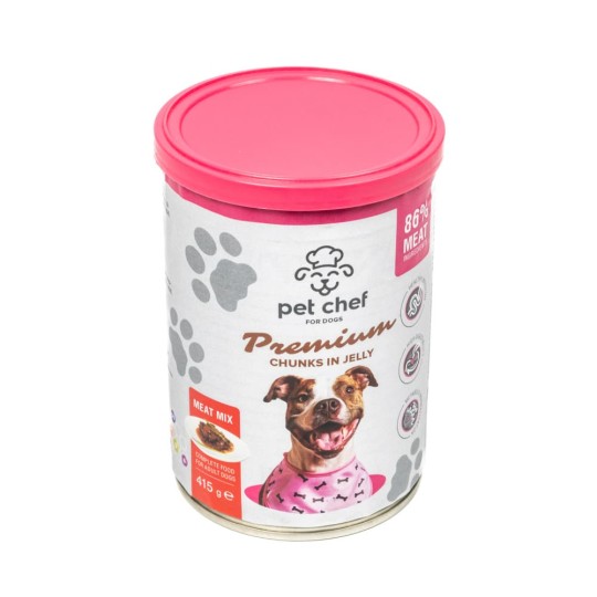 Корм вологий Pet Chef для дорослих собак шматочки в желе М`ясний мікс 415 г