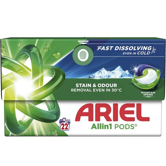 Капсули для прання Ariel Чистота та Свіжість Гірське джерело 22 штуки