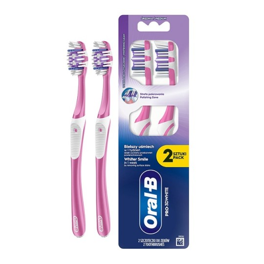 Зубная щетка Oral-B Pro-3D White средней жесткости 2 штуки
