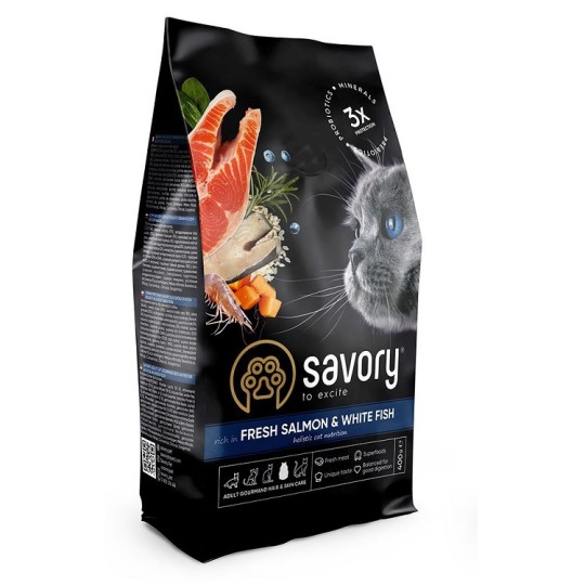 Корм сухой для кошек Savory с свежим лососем и белой рыбой 2 кг (30020)