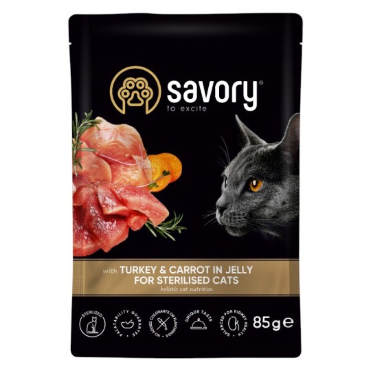 Корм для стерилизованных котов Savory с индейкой и морковью в желе 85 г (20109)