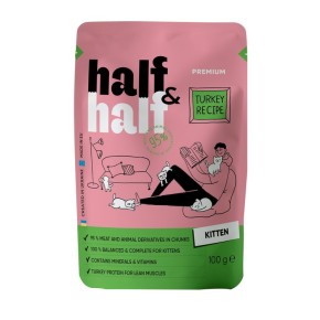 Корм вологий Half&Half для кошенят шматочки з індичкою у желе 100 г
