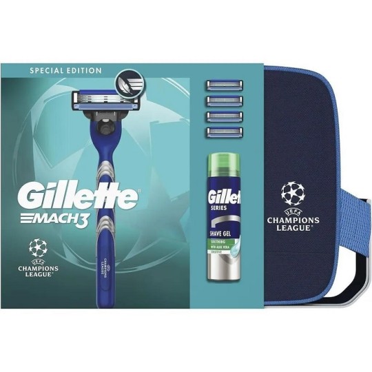 Подарунковий набір Gillette Mach 3 (бритва 4 касети + гель для гоління 200 мл + косметичка)