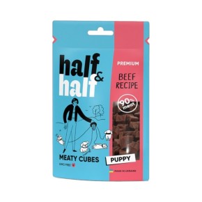 Ласощі Half&Half м'ясні кубики з яловичиною для цуценят 100 г