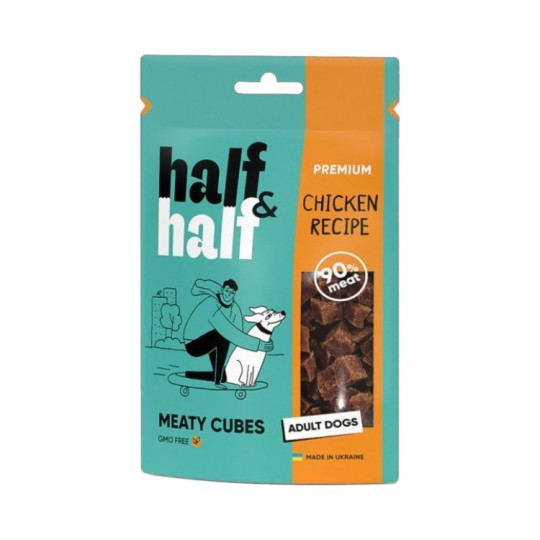 Лакомство Half&Half мясные кубики с курицей для собак 100 г