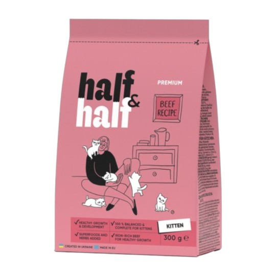 Корм сухой Half&Half с говядиной для котят 300 г