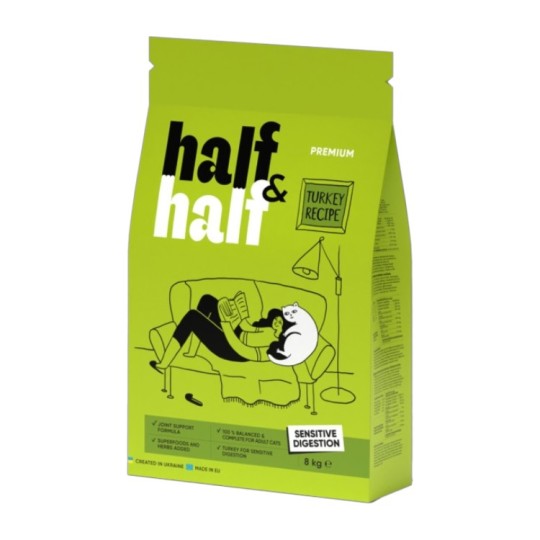 Корм сухий Half&Half з індичкою для котів із чутливим травленям 8 кг