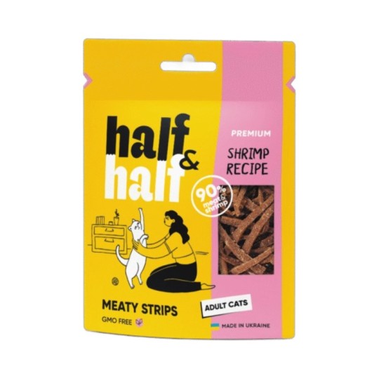 Ласощі Half&Half м'ясні смужечки з креветкою для котів 50 г