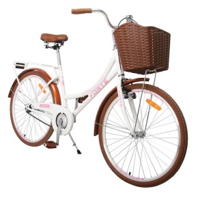 Велосипед FORTE VERONA(женский) с корзинкой сталь., размер рамы 17" дюймов, размер колес 26" дюймов, бело-розовый (117872)