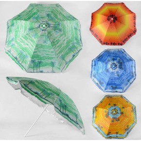 Зонтик пляжный С 36388 (30) 5 цветов, С НАПЫЛЕНИЕМ, d = 150см, длина 180см