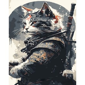 Картина за номерами Кіт самурай Strateg 40х50 см (DY421)