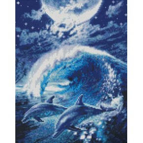 Алмазна мозаїка Дельфіни в океані Strateg 30х40 см KB043