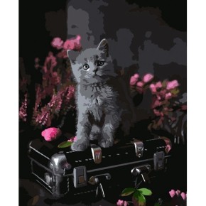 Картина по номерам Серый котенок в цветах Strateg 40х50 см HH033