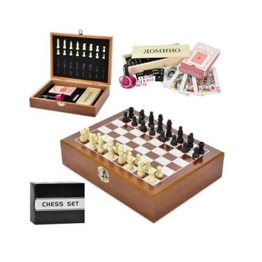 Настольная игра 3в1 шахматы/домино/карты 26х20х6.5 см (XQ12096)